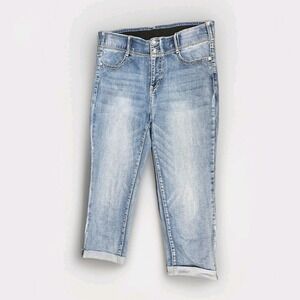 Apt. 9 Womens 16 Blue Medium Wash Embroidered Rhinestone Capri Jeans Stretch